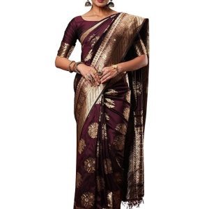 AKHILAM Women's Banarasi Silk Bagh Designer Saree With Unstitched Blouse Piece