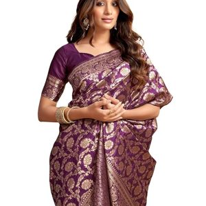SIRIL Women's Banarasi Soft Silk Saree Pure Silk with Unstitched Blouse Piece