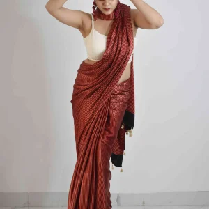 Maroon Ajrakh Mashru silk saree