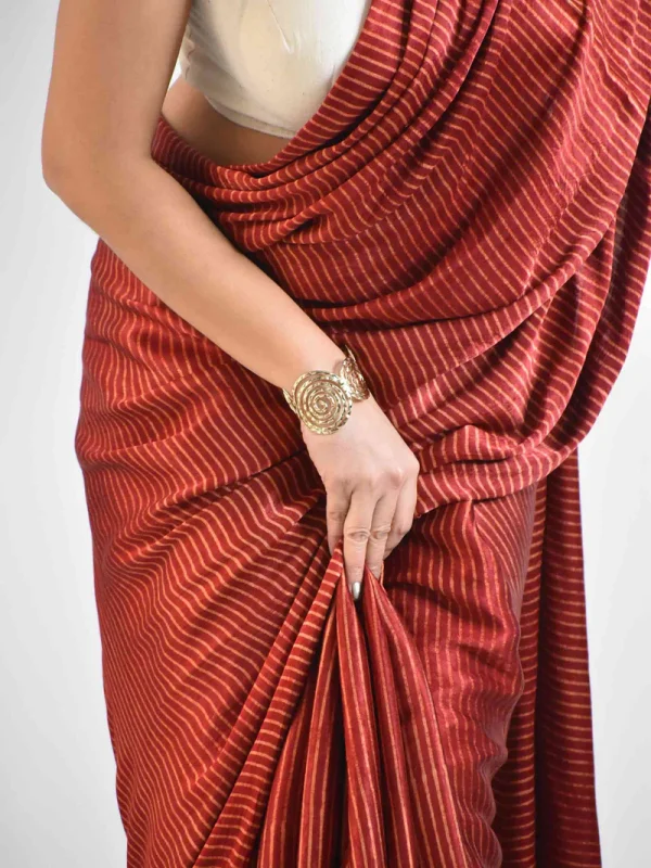 Maroon Ajrakh Mashru silk saree - Image 3