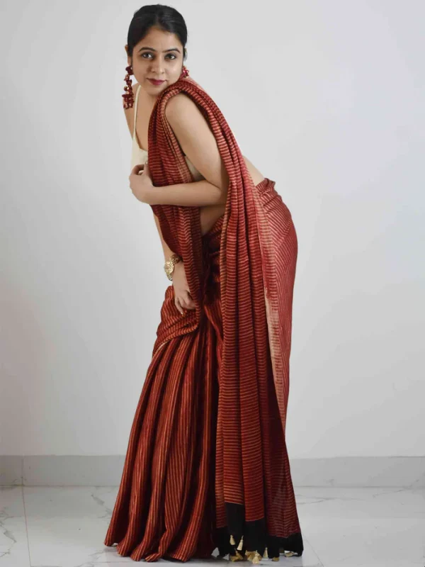 Maroon Ajrakh Mashru silk saree - Image 5