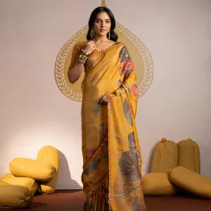Golden Pure Shimmer Tissue Saree with Cut Work Embroidery Border with Zari Sequence Embellishment