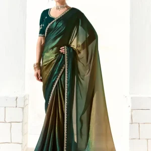 Embroidered Bollywood Organza Saree  (Dark Green)