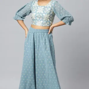 Women Polyester Ethnic Top Palazzo Set
